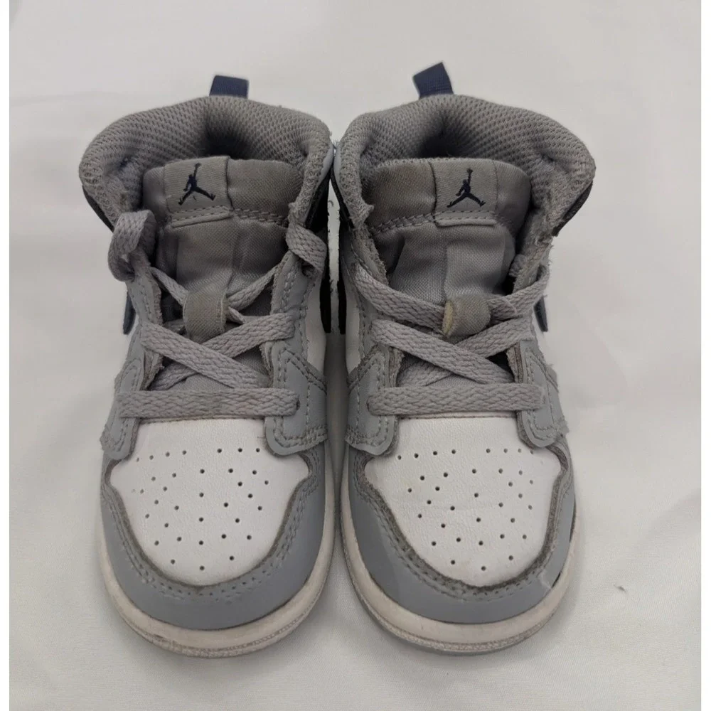 Nike Air Jordan 1 Mid (TD) - White/Midnight Navy/Wolf Grey - Size 6c - Used